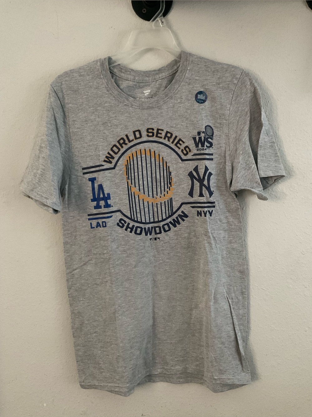 Fanatics Gray LA vs NY World Series Graphic Tee with Navy and Gold Accents